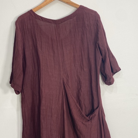 Boho Chic Ballon Dress Crinkle Gypsy Short Sleeve M/L Maroon - Picture 6 of 10